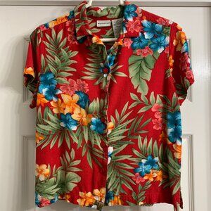 White Stag Women's Red Hawaiian Print Blouse, Size Small